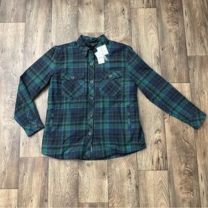 Eddie Bauer Shacket Green Plaid Sherpa Lined Flannel Shirt Jacket Women’s Sz XL